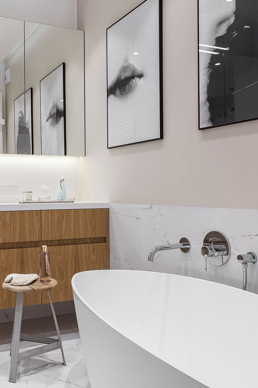 W toalecie także postawiono na naturalne...