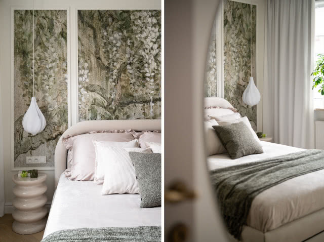 Tapeta na ścianie za łóżkiem