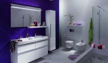 Biel i fiolet - kolory w łazience