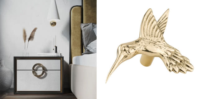 Na lewym zdjęciu uchwyt meblowy wytwarzany tradycyjną technologią odlewniczą 
Ring M, na prawym zdjęciu uchwyt meblowy / dekoracja ścienna Hummer Mini 0.2  