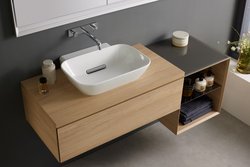 Umywalki Geberit ONE 
z poziomym odpływem łączą...