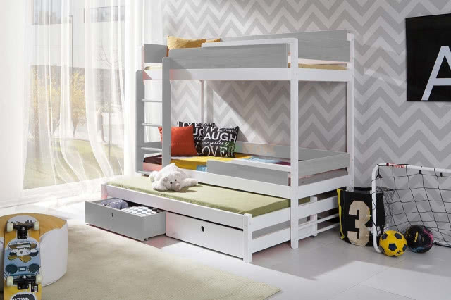 Łóżko piętrowe 3osobowe z materacami, MEBLE BIK, 1709 zł