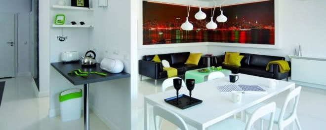 Mieszkanie z fototapetą w salonie