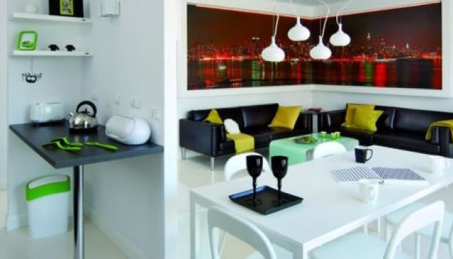 Mieszkanie z fototapetą w salonie