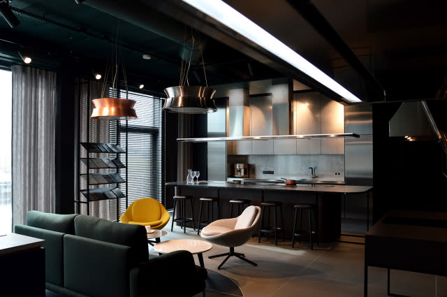 showroom, okap, wyspa kuchenna