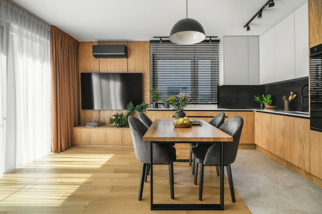 kuchnia z jadalnią fornir dębowy