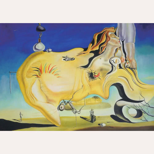 w dole przyczepiony do podbrzusza kobiety jest mechaniczny konik polny - dali obsesyjnie bał się owadów