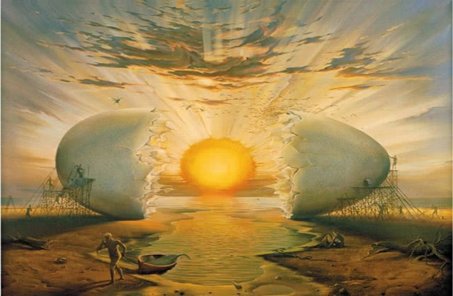 wschód słońca, które wychodzi jak żółtko z jajka