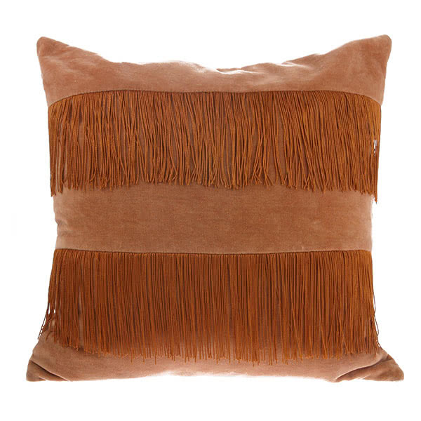 Poduszka velvet z frędzlami brzoskwiniowa...