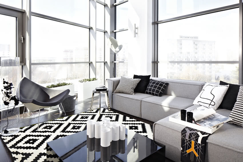 Czarno-biała stylizacja loftu wykonana na kursie...