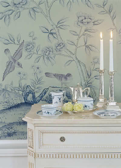 W błękitnej tonacji - tapeta ręcznie malowana na...