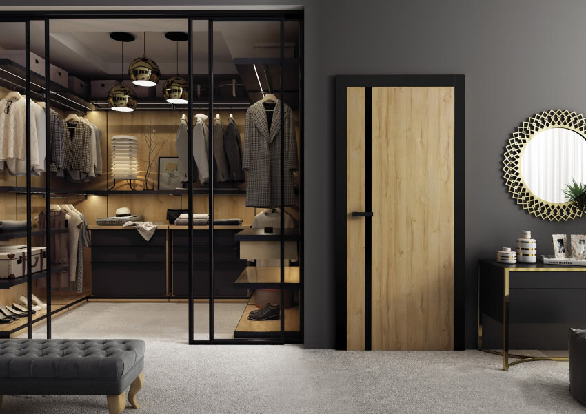 Skrzydło bezprzylgowe Moderno z czarną ościeżnicą.