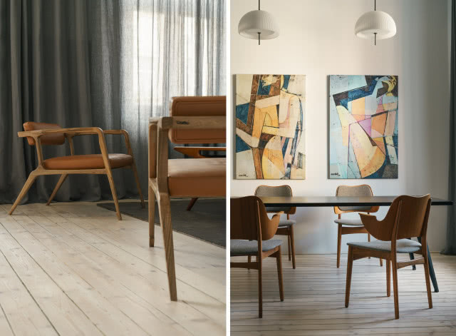 minimalistyczna jadalnia z meblami vintage