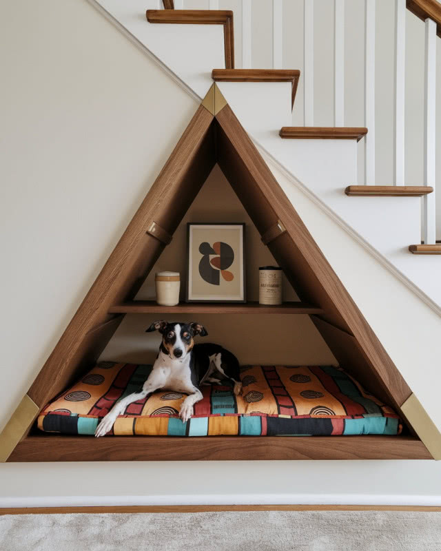 legowisko dla psa pod schodami