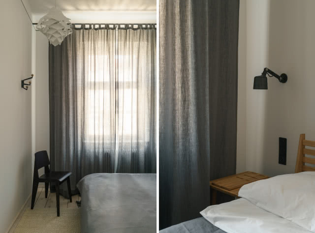 minimalistyczna sypialnia w bieli i szarości