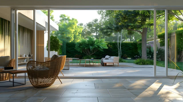 gres, który łączy salon z ogrodem