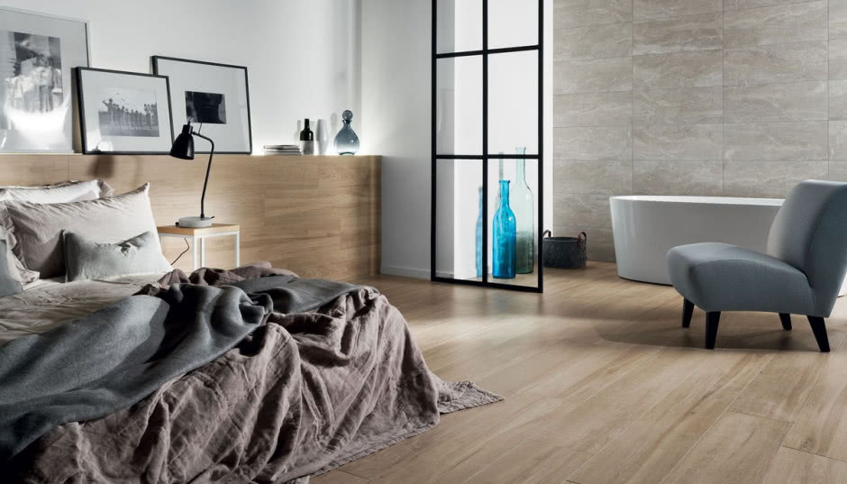 Płytki w sypialni ocieplające wnętrze