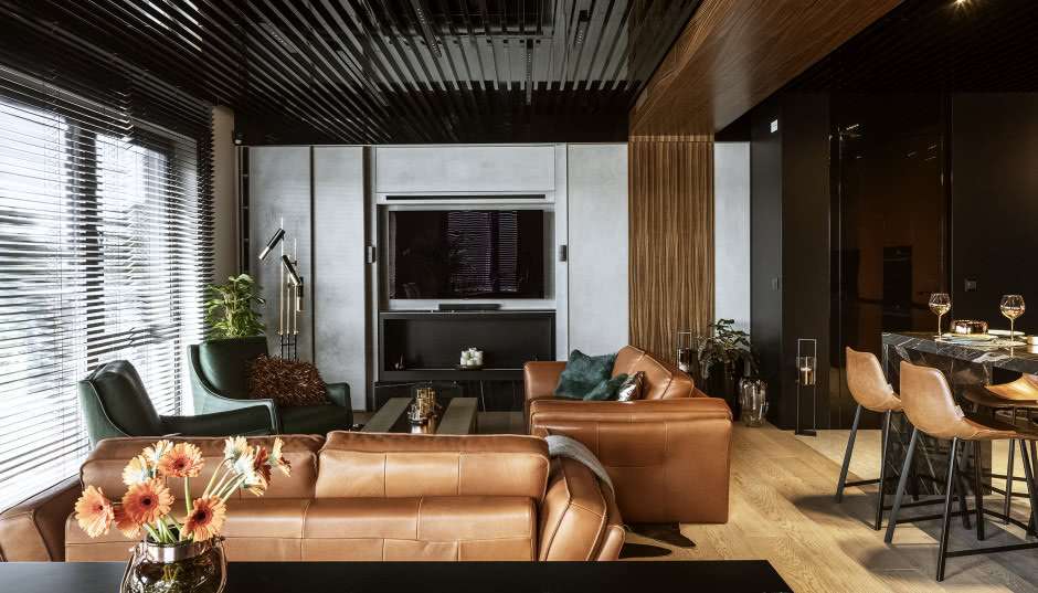 Szykowny apartament w ciemnych kolorach
