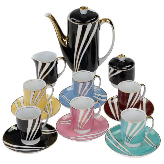 serwis kawowy z motywem fali czy pasów