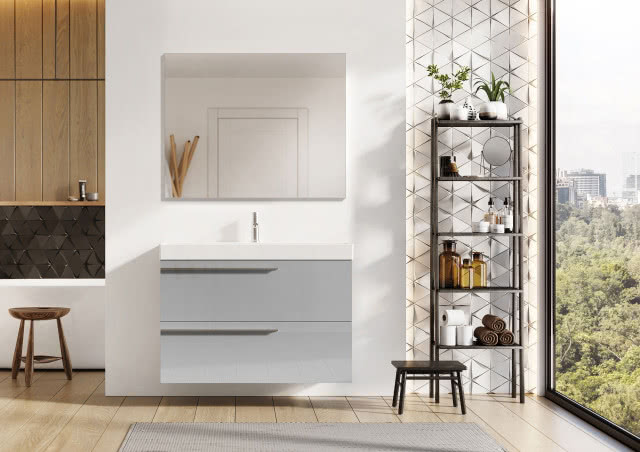 szara szafka umywalkowa do łazienki