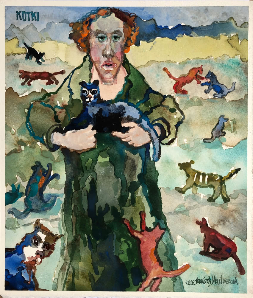 Kotki, akwarela, Franciszek Maluszczak, Galeria...