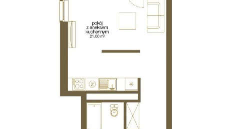 Kawalerka z długim przedpokojem