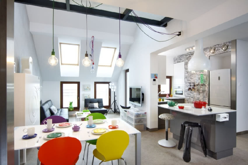 Dolny poziom to strefa dzienna - salon, kuchnia...