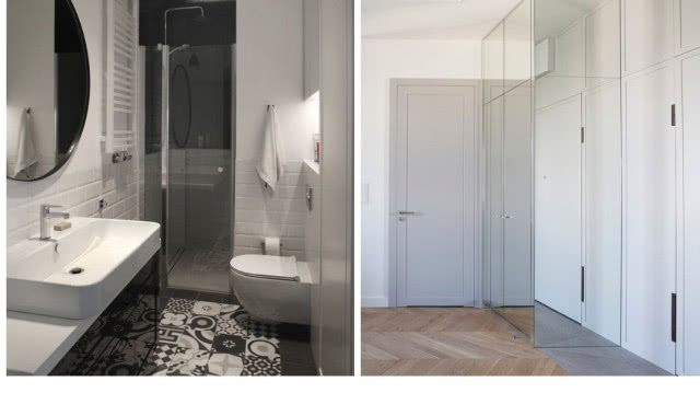 Łazienka ze wzorzystymi płytkami na podłodze