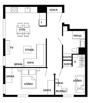 Rzut mieszkania - propozycja aranżacji
