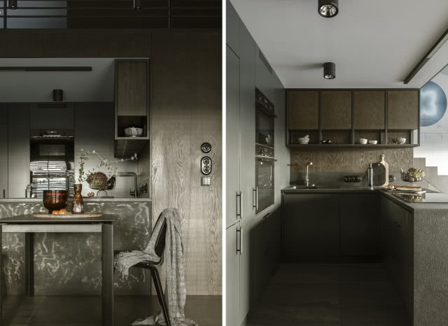 Ciemna kuchnia w drewnie