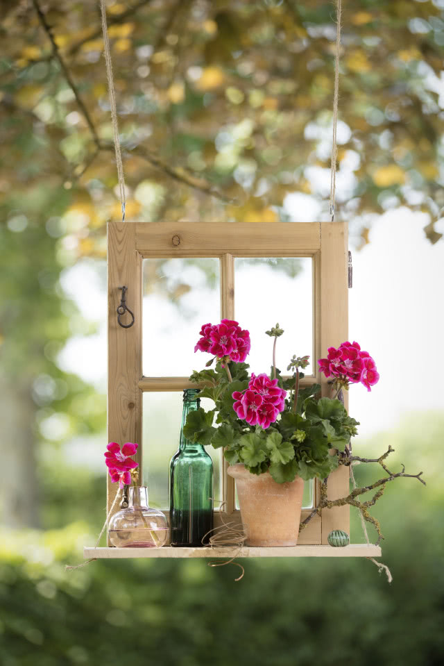 rama okienna z pelargoniami
