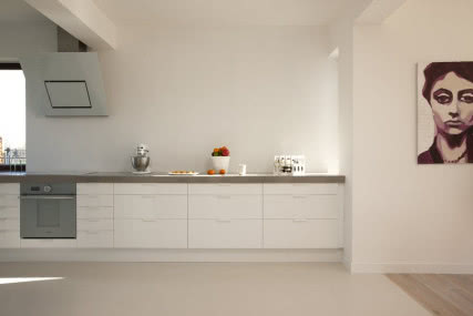Biała minimalistyczna kuchnia-laboratorium