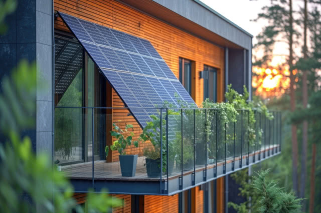 panele fotowoltaiczne zamontowane do ściany