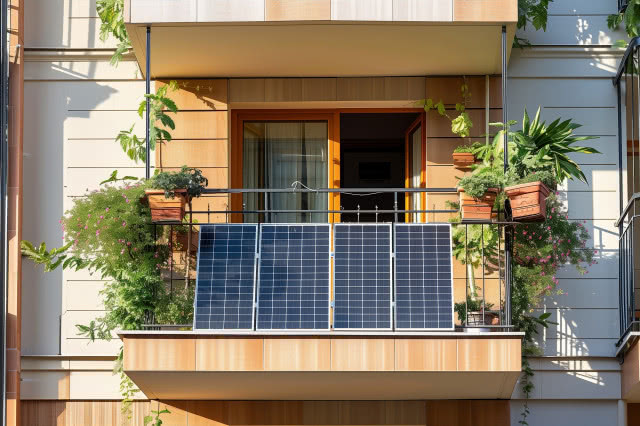panele fotowoltaiczne na barierce, balkon en face