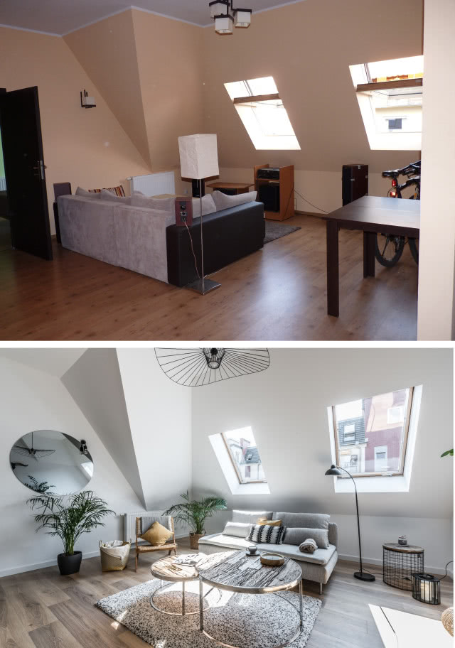 Salon poddany metamorfozie Home Stagera, zdjęcia przed i po