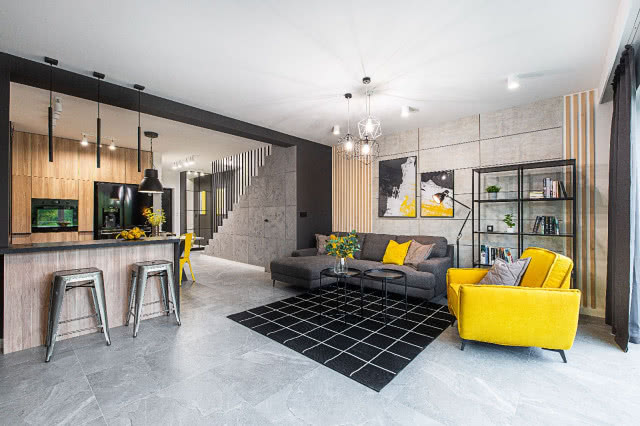 Żółte meble do salonu