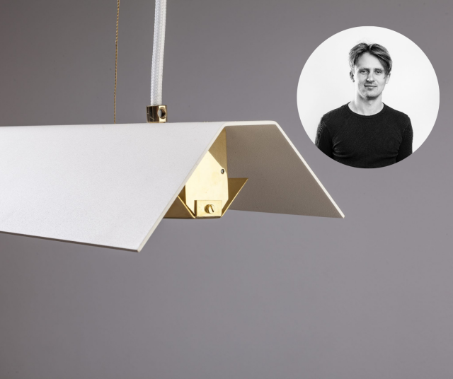 Lampa wisząca Misalliance Ex i Jakub Szkaradek, założyciel marki.