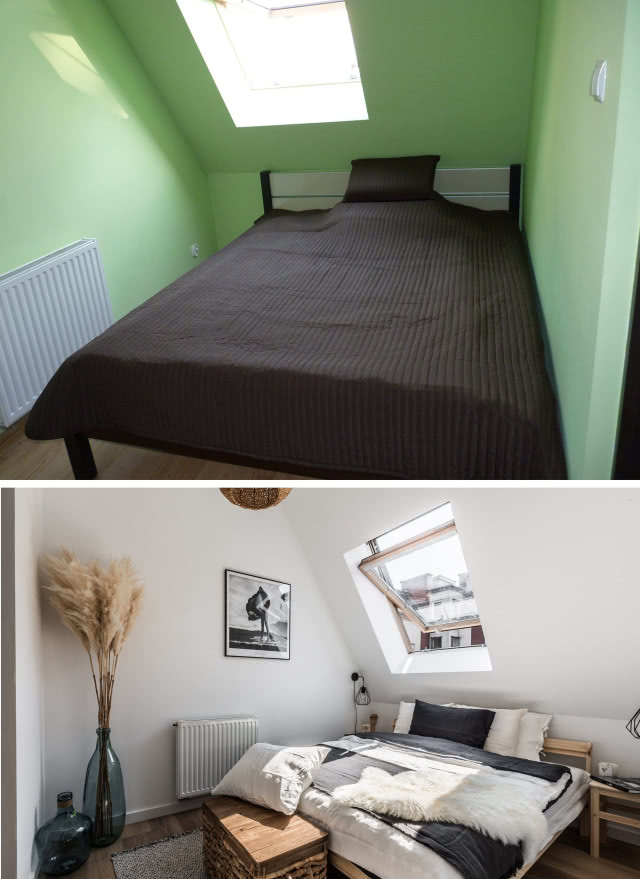 Sypialnia poddana metamorfozie Home Stagera, zdjęcia przed i po