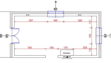 Podłużny salon z jadalnią