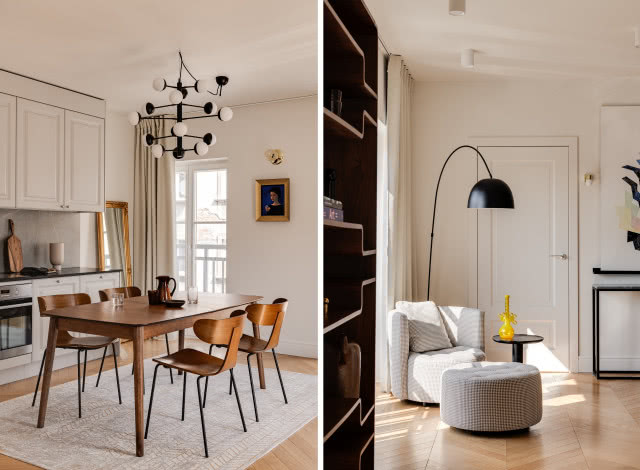 aranżacja salonu z jadalnią w stylu vintage