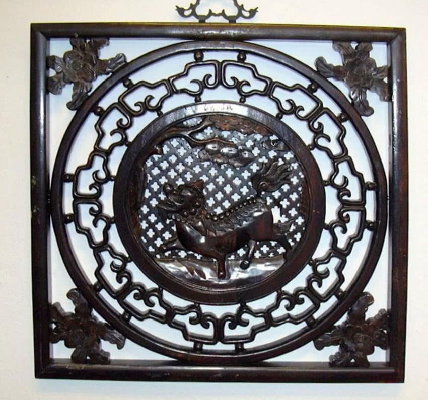 Chiński panel ozdobny ze smokiem, drewno, 44 x...