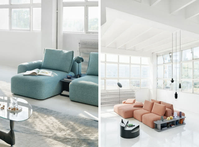 ©Tom Kurek_sofa Dune, stolik kawowy, dywan, grzejnik