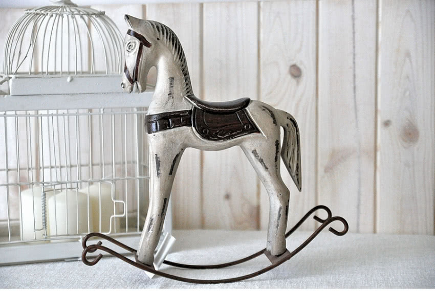 Drewniany konik na biegunach w stylu Vintage,...