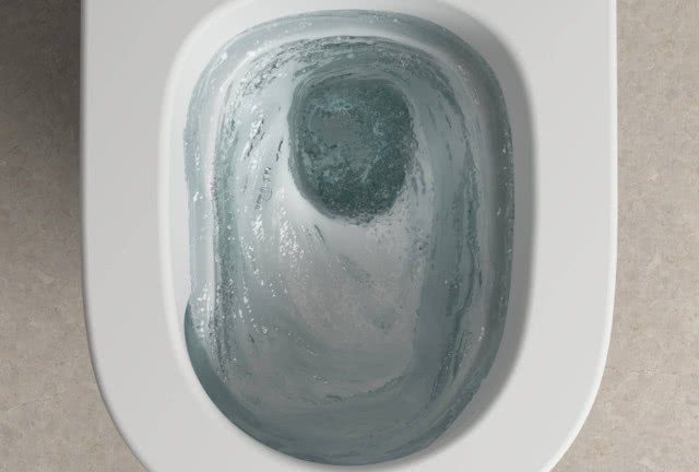 Zbliżenie na wnętrze toalety Roca Avant z technologią Rimless® Vortex, zapewniającą skuteczne i ciche spłukiwanie miski WC.