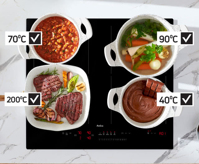 płyta grzewcza, potrawu w garnkach, temperatury gotowania/grzania