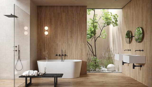 płytki ryflowane drewniane