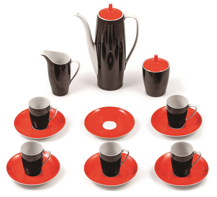Zestaw do kawy czarno-czerwony Goplana, Ćmielów,...