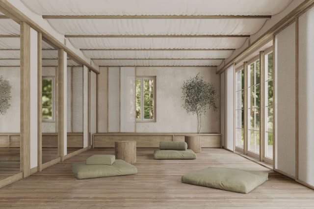 Wnętrze sali do ćwiczeń relaksacyjnych Domek E_technika komputerowa