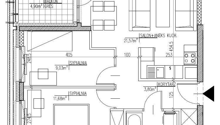 Nieduży salon z aneksem