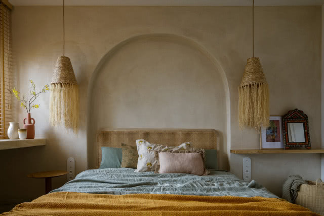 tynk wapienny sypialnia boho